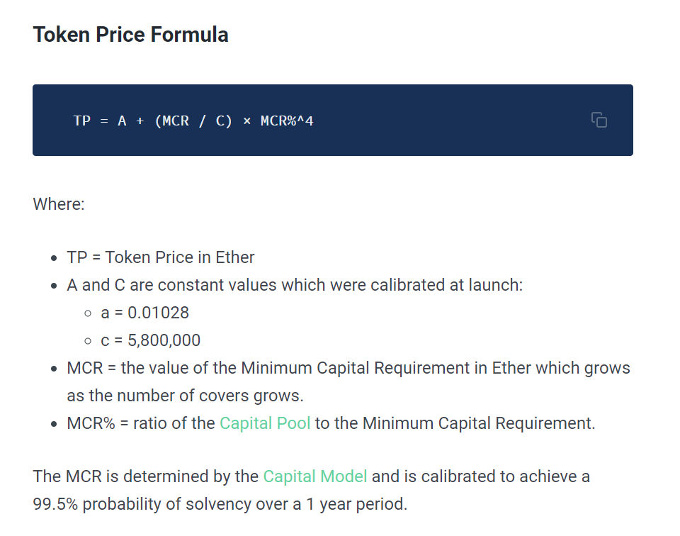 Nexus Mutual NXM Token Price Formula